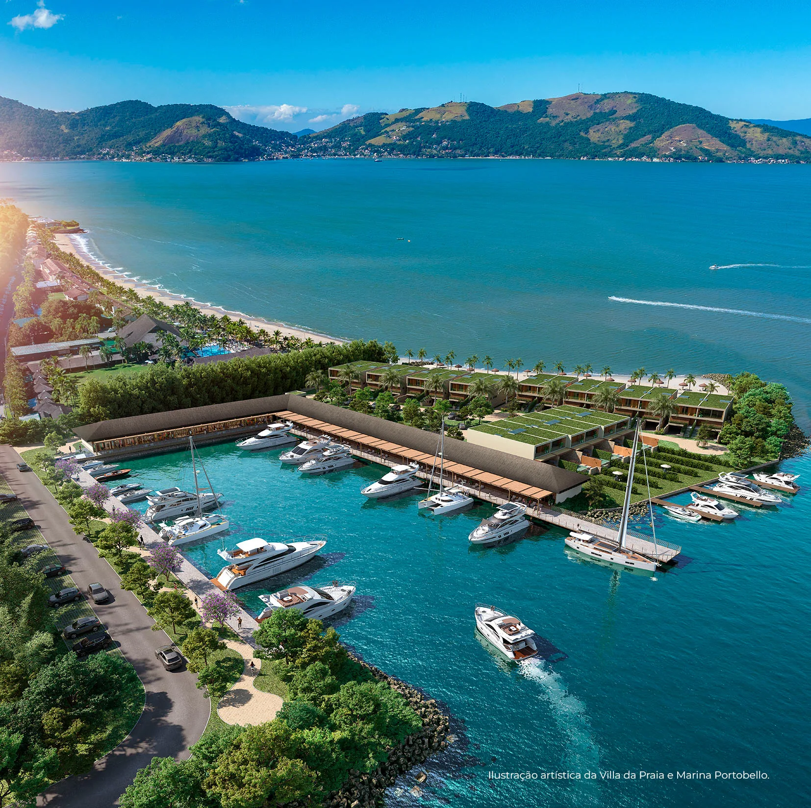 Vista aérea do Villa da Praia no Condomínio Portobello, em Mangaratiba