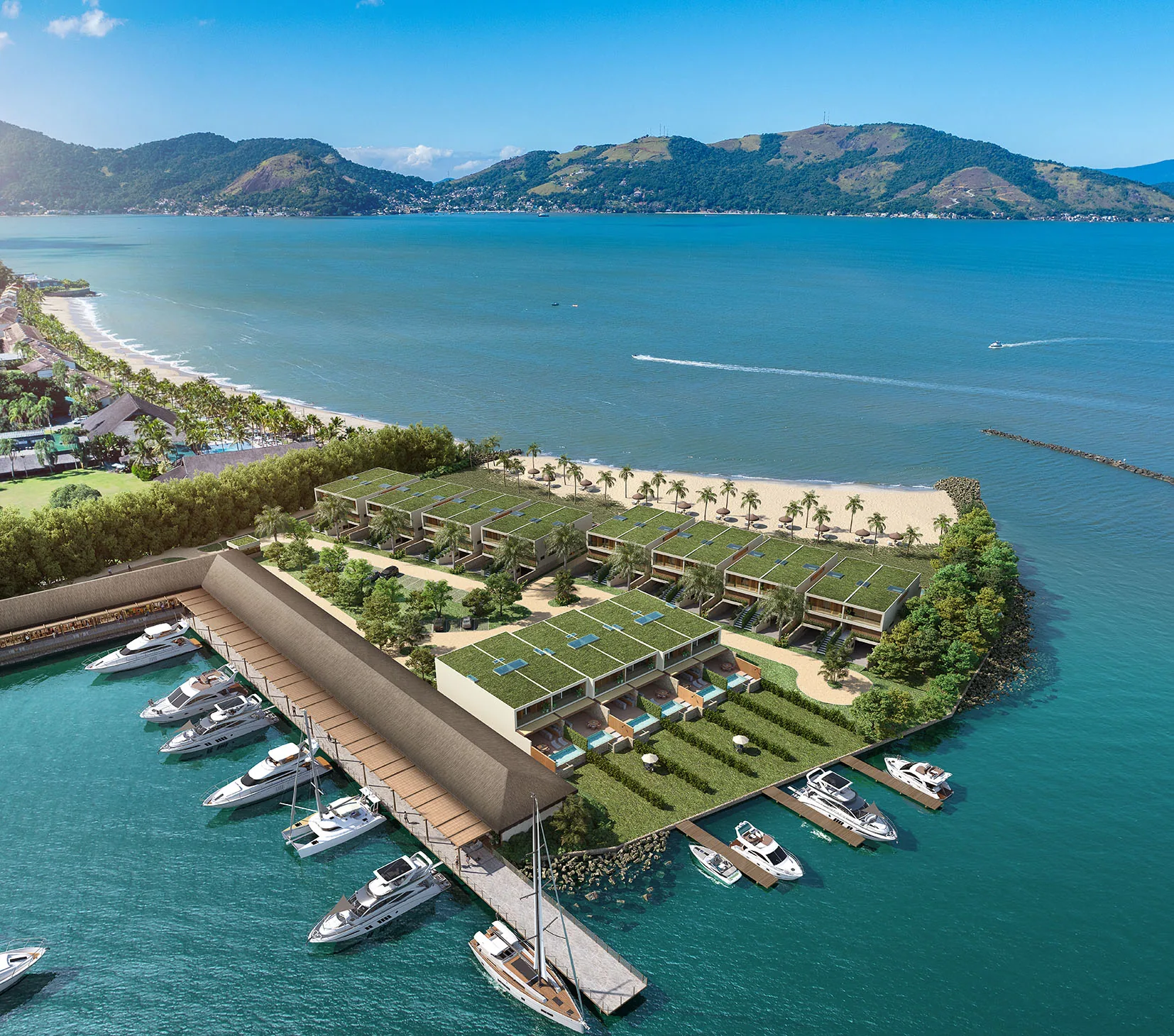 Villa da Praia entre a faixa de areia e o canal do Condomínio Portobello, em Mangaratiba